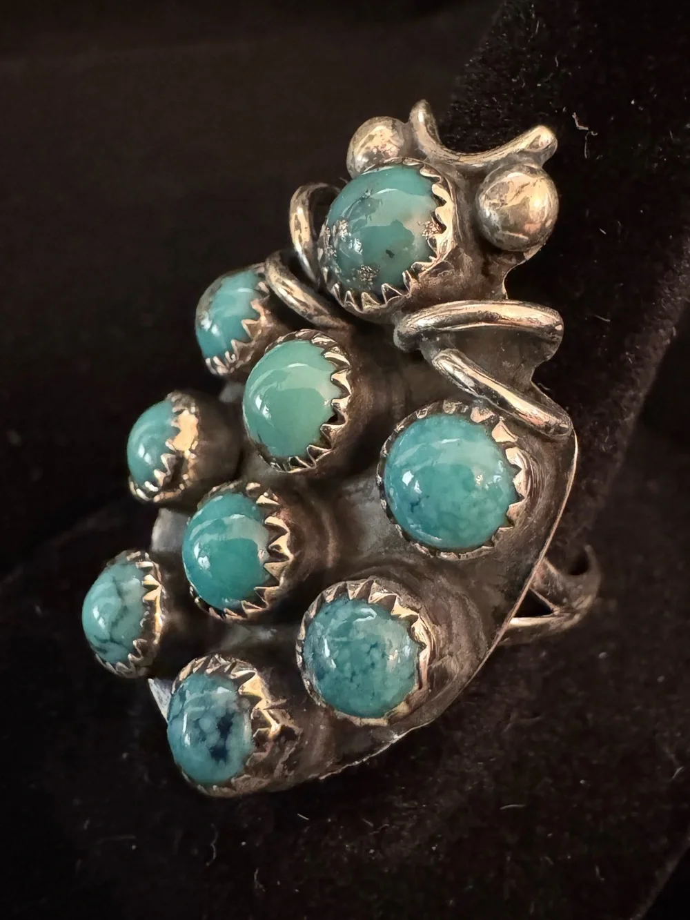 Turquoise Cluster Statement Ring - Blue-Green Gemstones sterling silver